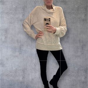 Cherish Apparel oversized, raw hem, cowl neck oatmeal colored top size Med